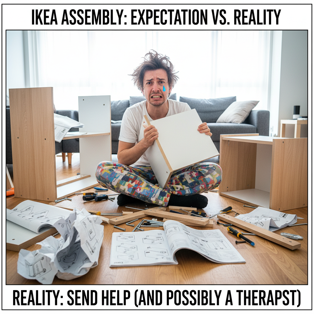 Just spent 3 hours trying to assemble IKEA furniture. Adulting is a scam.