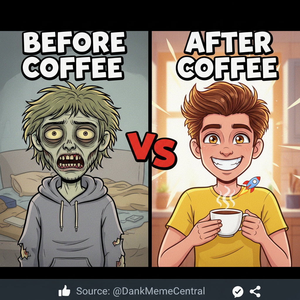 Me before coffee: 🧟‍♀️ Me after coffee: 🚀 Still not a morning person, just caffeinated.