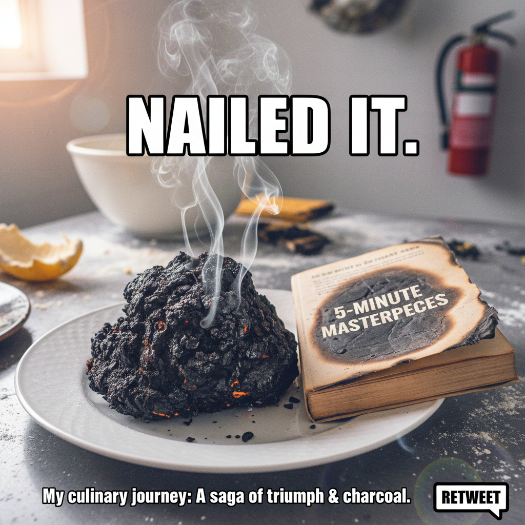 My 'gourmet' meal turned into a charcoal briquette. Send help (and a fire extinguisher).