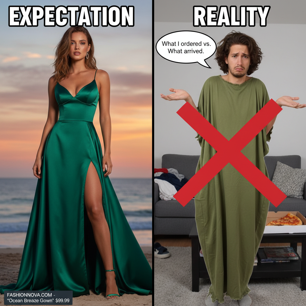 Ordered a 'chic' dress online, got a potato sack. My bank account is crying.