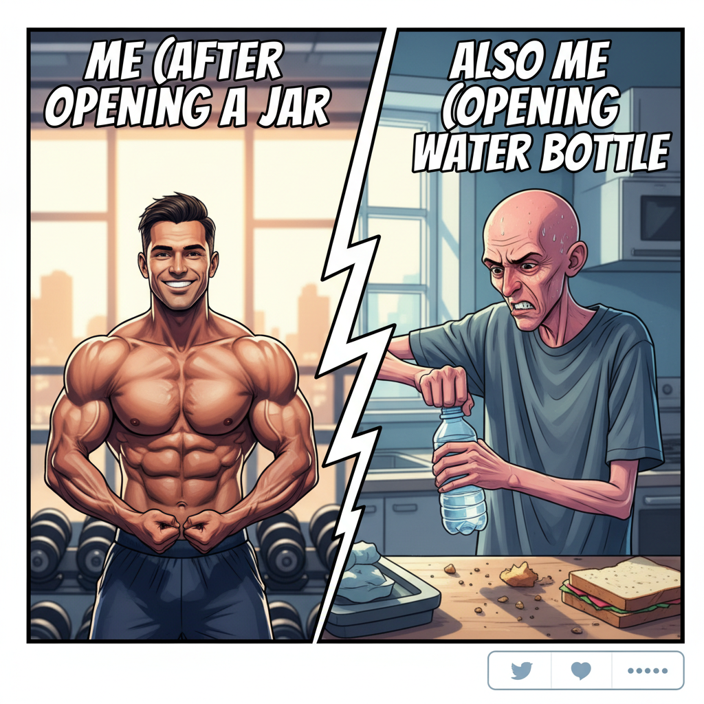 Me at the gym: 'I'm a fitness icon!' Also me: *struggles to open water bottle*
