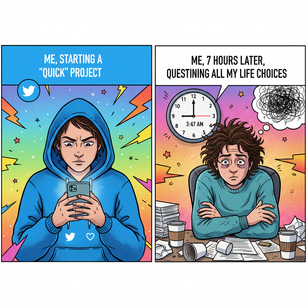 Me: 'I'll just check Twitter for 5 mins.' *3 hours later* My brain: 'Did you see that cat video?'