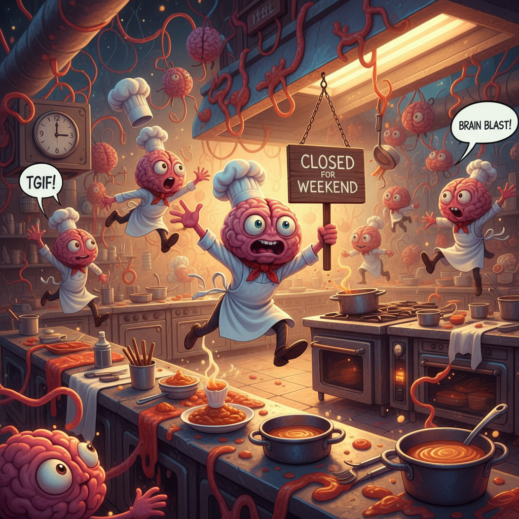 My brain cells clocking out at 4:59 PM on Friday like it's a Michelin star restaurant