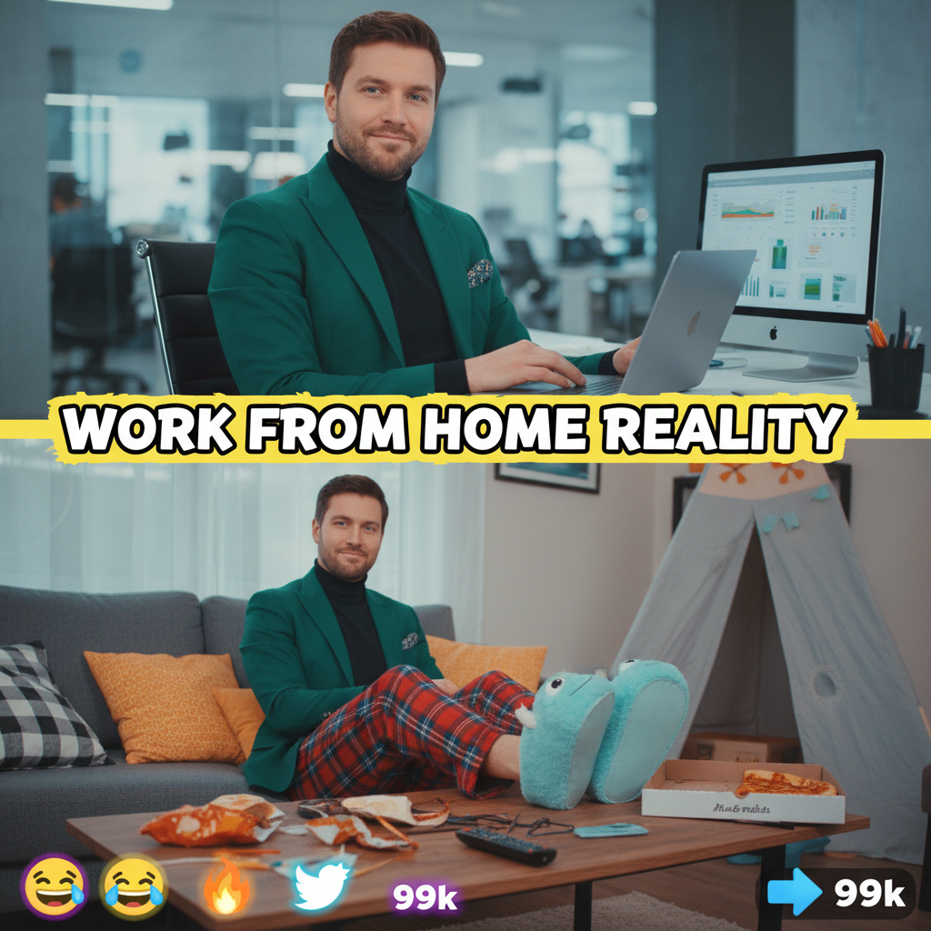 My 'professional' top vs. my 'I haven't moved in 3 days' bottom for WFH calls.