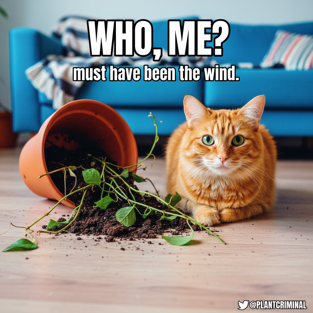 My pet just stared at me while knocking over a plant. Zero regrets in those eyes.