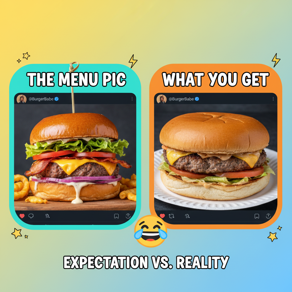 Ordered a gourmet burger, got a sad patty on a napkin. My expectations are shattered. 🍔