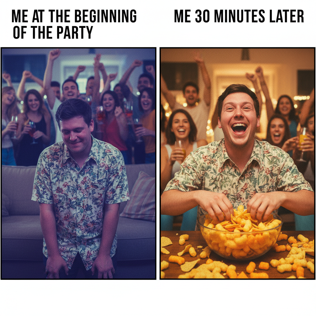 Me at a party vs. me when the host says 'help yourself to snacks.' #IntrovertPower