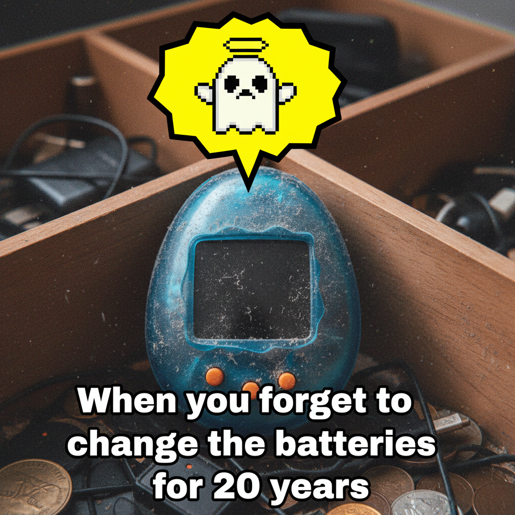 Finding my old Tamagotchi in a drawer. The existential dread is REAL. #90sKid