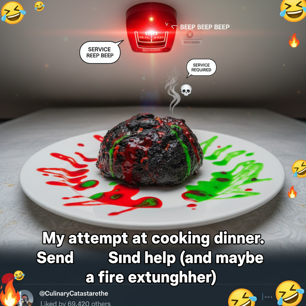 My 'gourmet' dinner looks like a crime scene. Send help (and pizza). #CookingFail