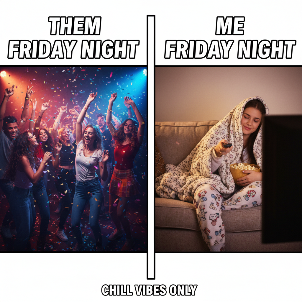 Friday night plans: clubbing. Friday night reality: debating if I should put on real pants. #Relatable