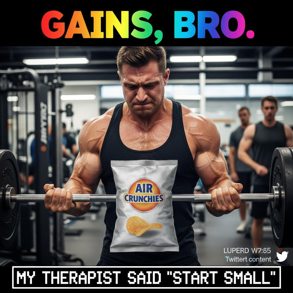 Watched someone do bicep curls with a single potato chip bag at the gym. Peak performance.