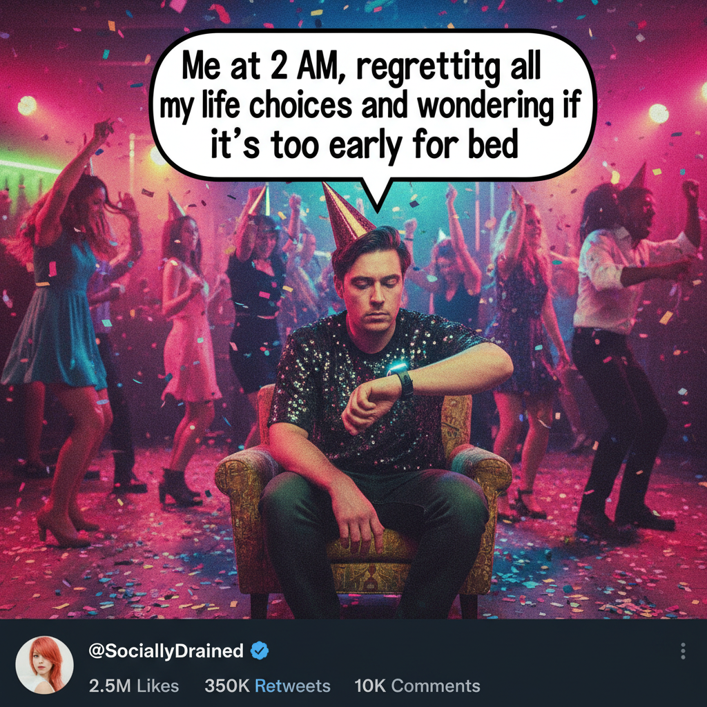 Introvert at a party: I've recharged my social battery for 5 mins, now I need 3 days.