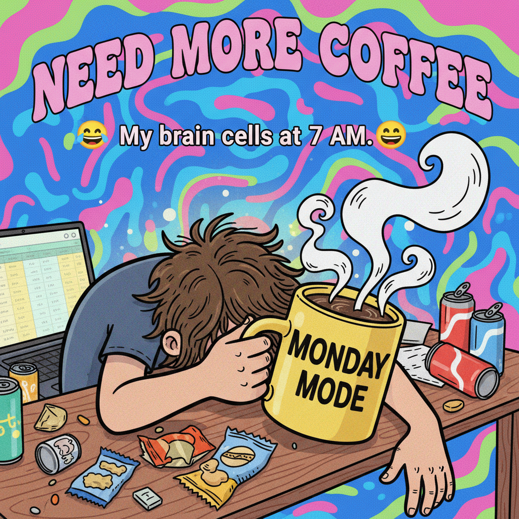 My Monday morning mood is 90% coffee, 10% existential dread. Send caffeine.