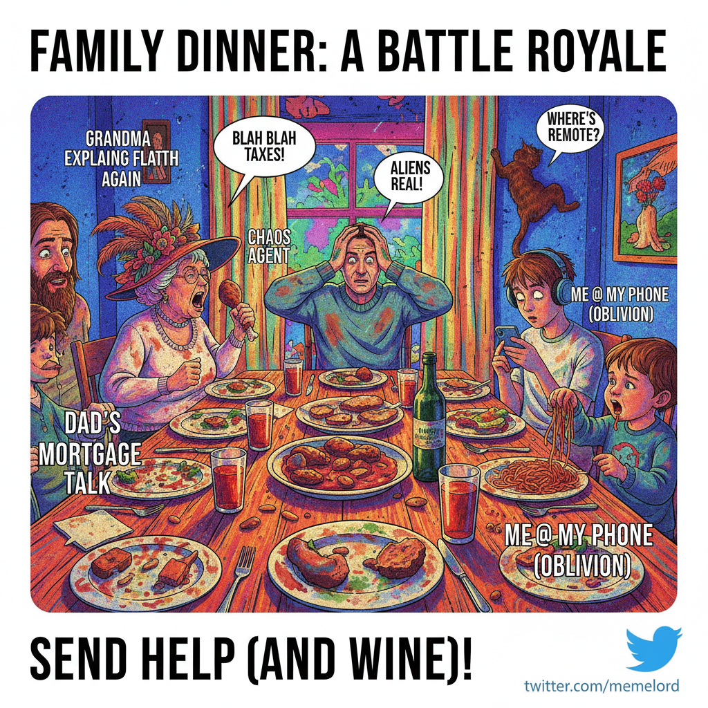 Holiday dinner: Aunt Karen asking why I'm still single while Uncle Bob explains crypto. Pure chaos.