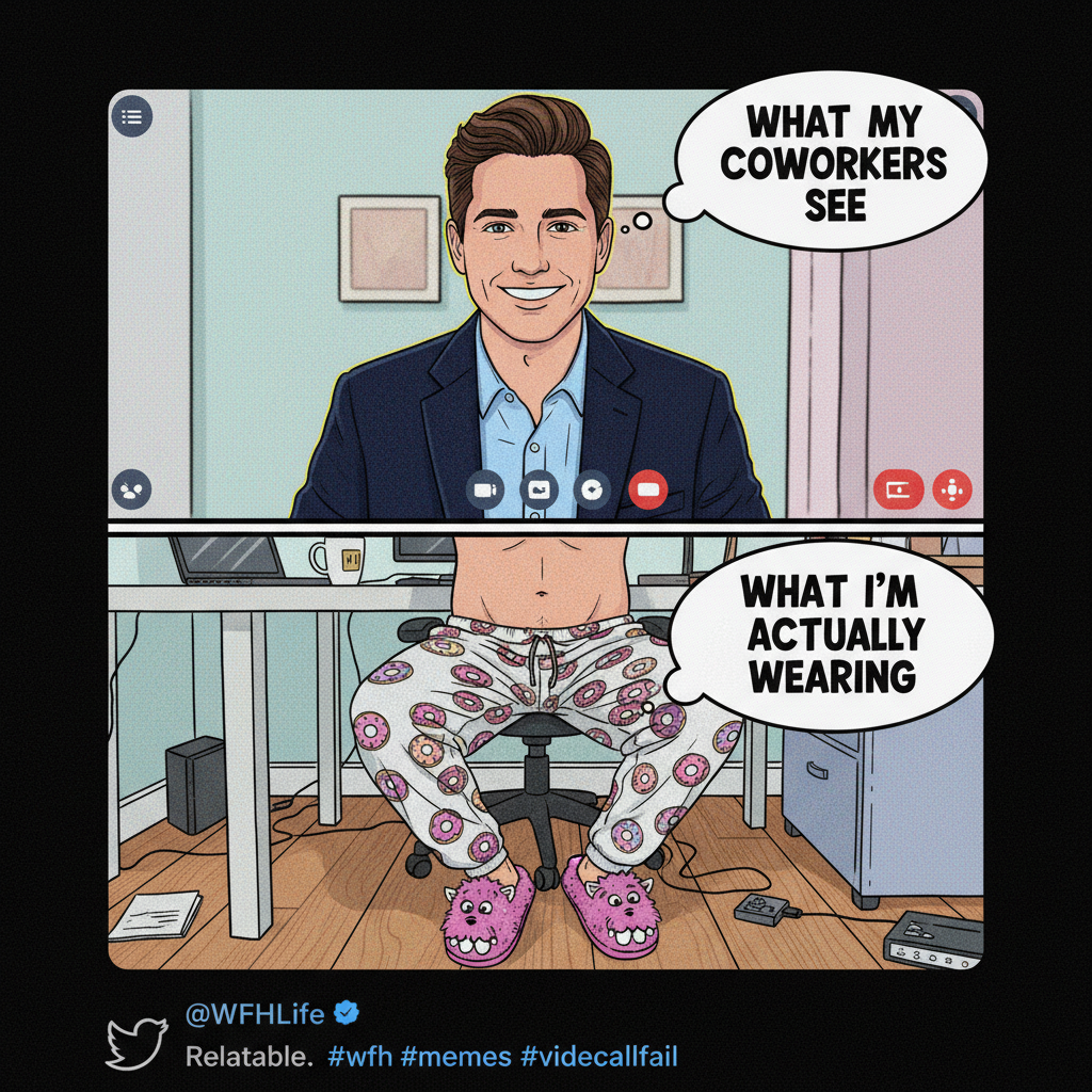 My WFH uniform is 50% PJs, 50% 'I'm on camera, quick, put on a nice shirt!'