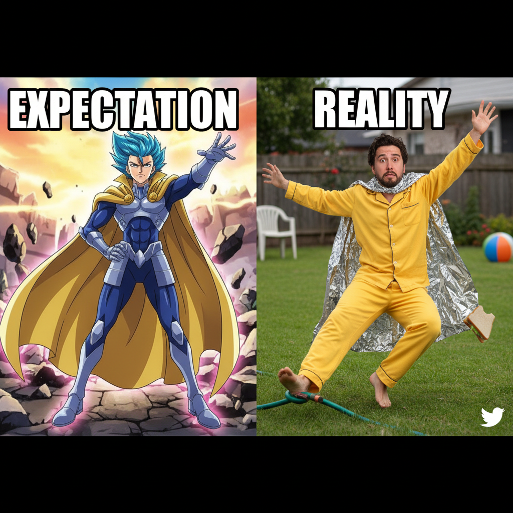 Me trying to react to real-life problems like an anime protagonist: *epic monologue* *trips over air*