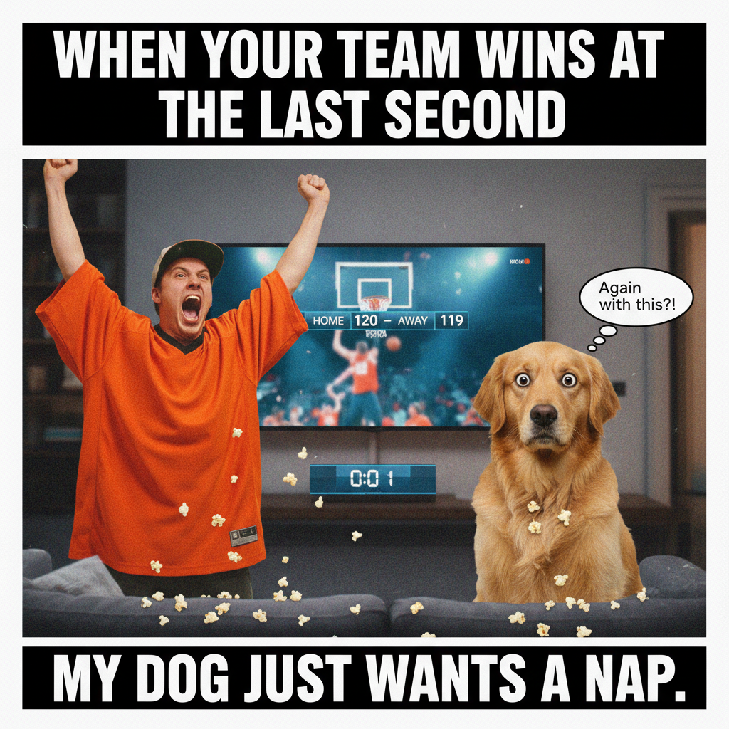 My team won. My neighbor's dog now knows every curse word in 3 languages. Worth it. #SportsFan