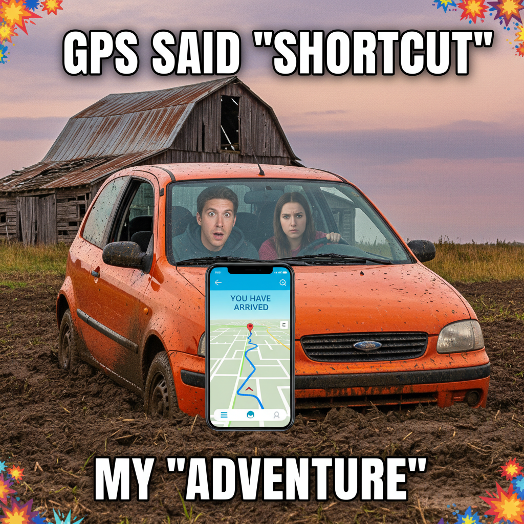 GPS told us to turn 'left at the abandoned barn.' We're now in a field, questioning all life choices.