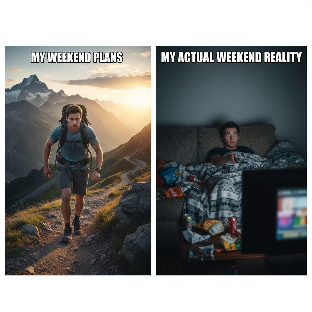 My weekend plans vs. my actual weekend reality