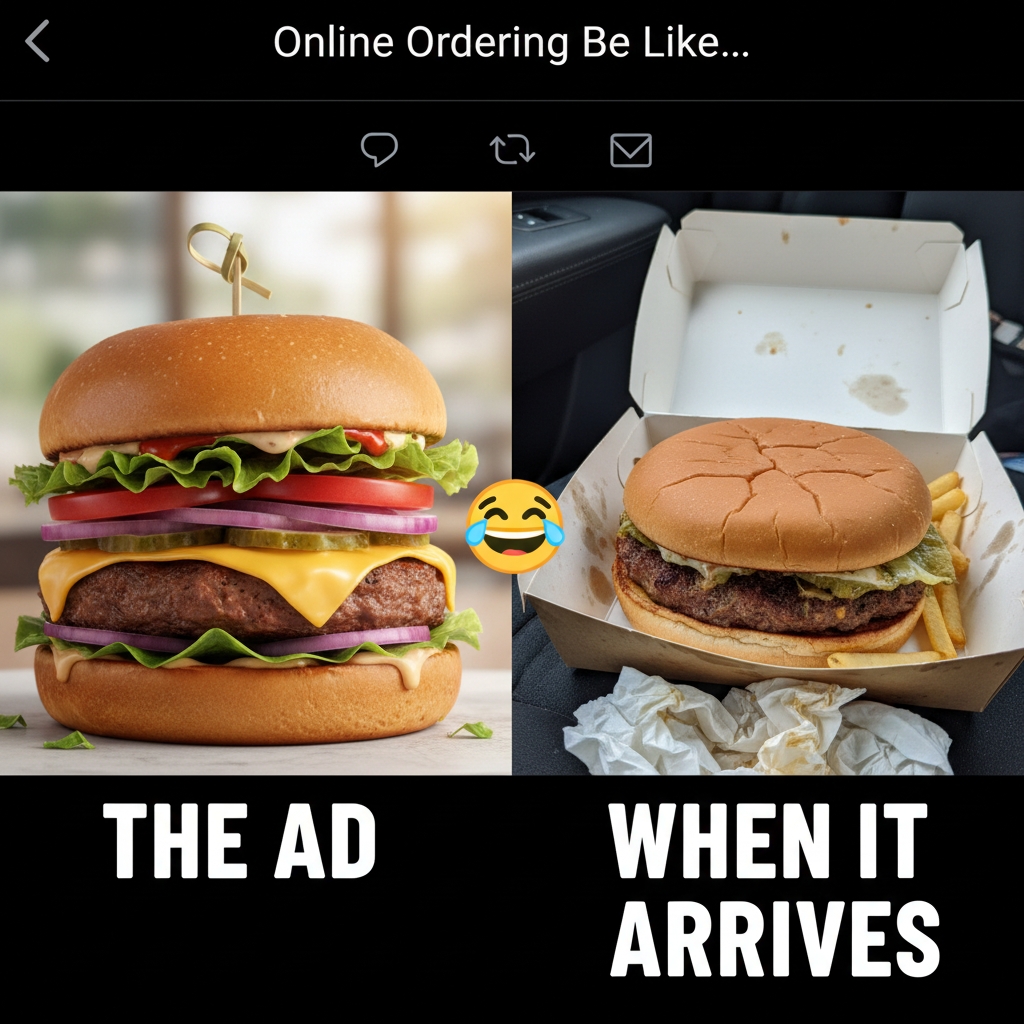 Ordered a gourmet burger, got a sad patty. My expectations vs reality hit hard.