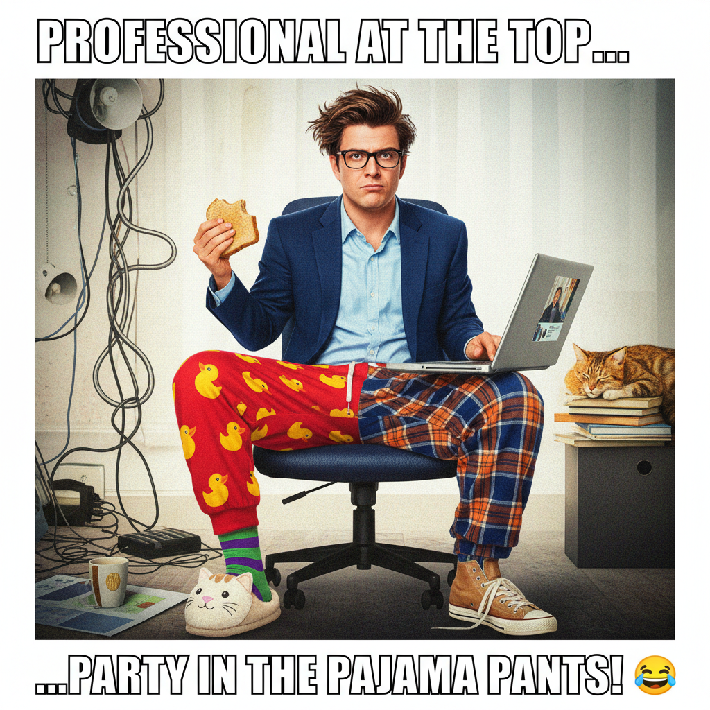 My WFH uniform is 50% sweatpants, 50% existential dread.