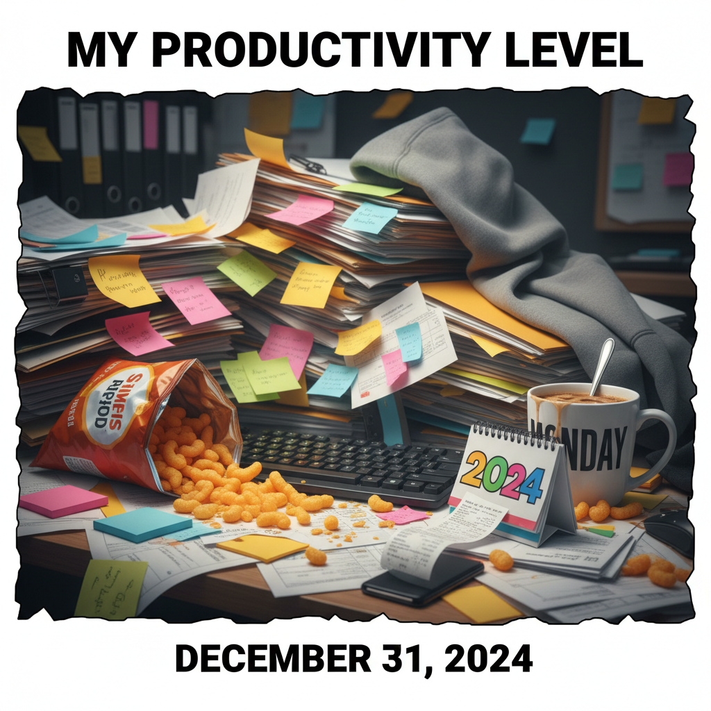 My New Year's resolution was to be more organized. My desk currently looks like a tornado hit it.