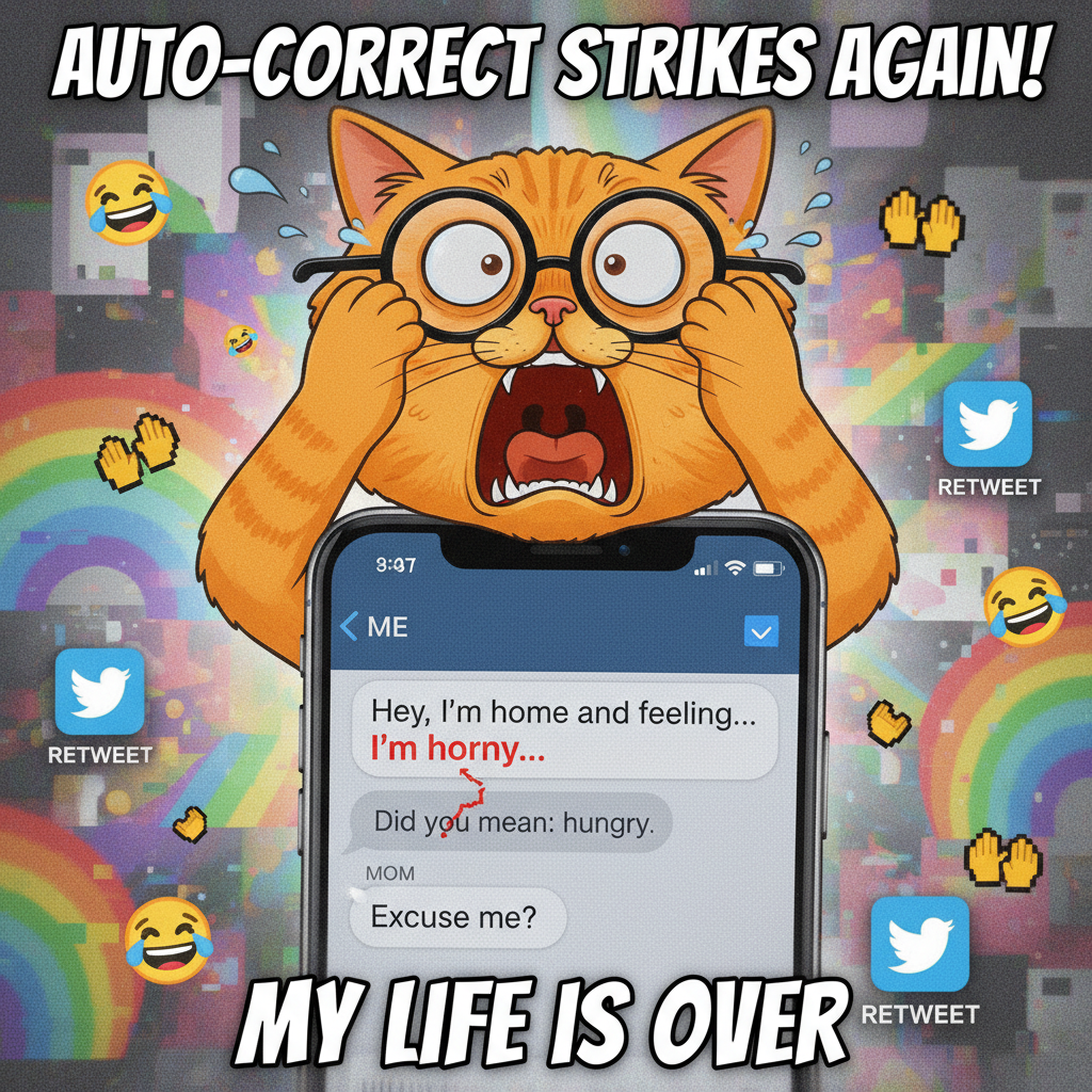 Autocorrect changed 'I'm home' to 'I'm horny' in the family group chat. Send help.