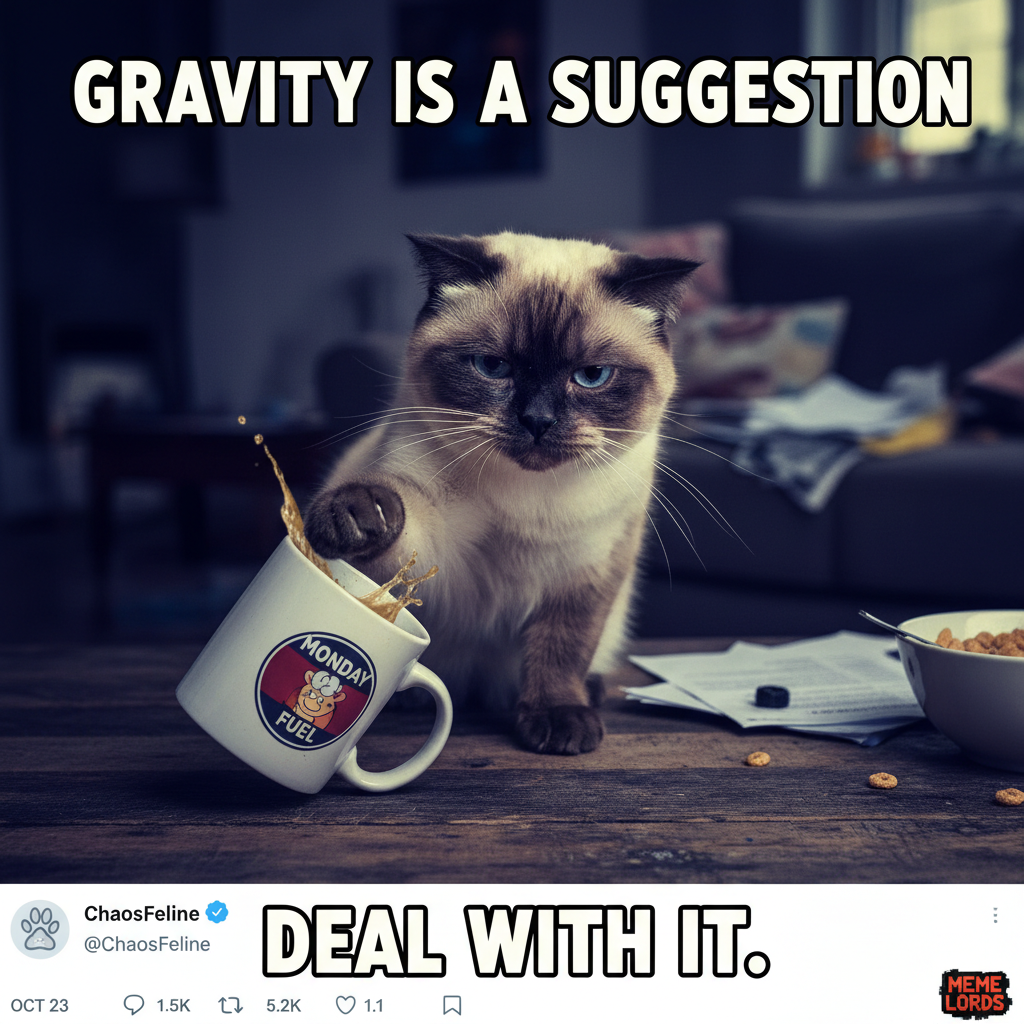 My Monday morning mood is a cat aggressively knocking things off a table.