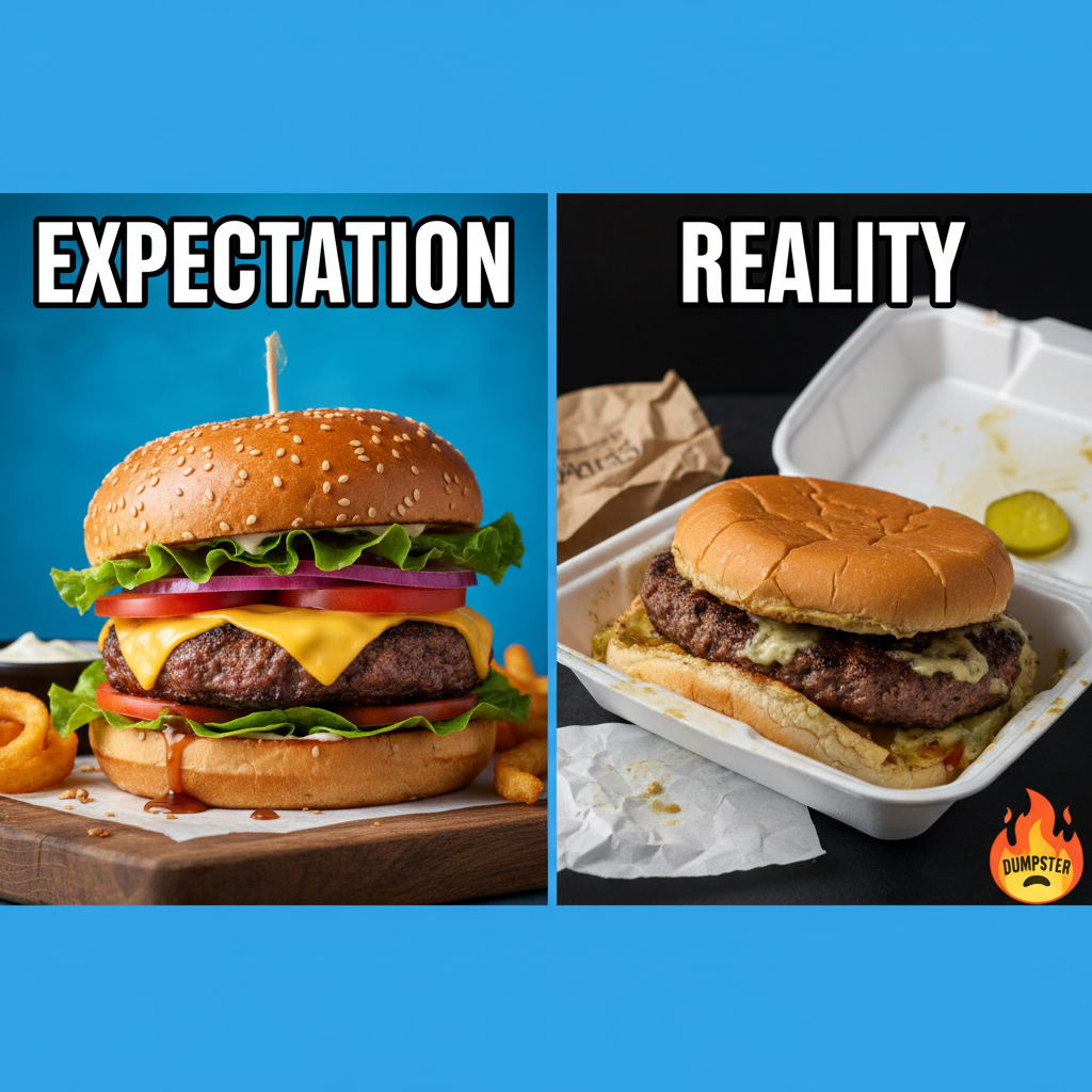 Ordered a gourmet burger, got something that looks like it lost a fight with a truck. #FoodDeliveryFail