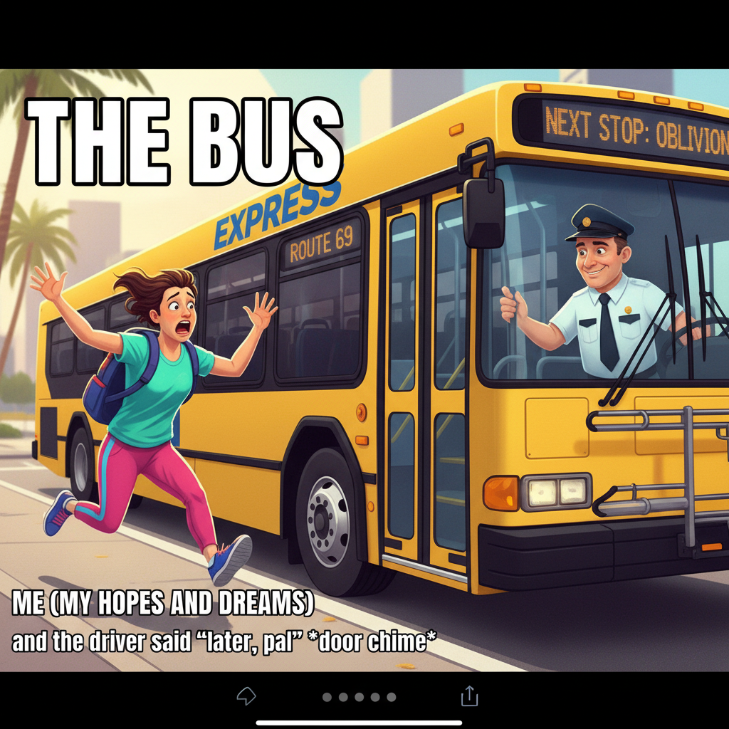 That moment when the bus driver makes eye contact and closes the door anyway. Betrayal.