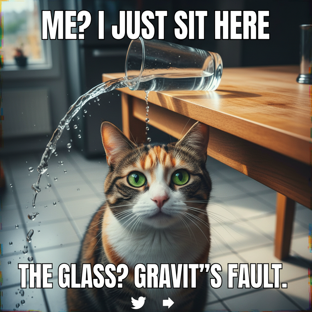 My cat just stared at me while knocking my water off the table. Zero regrets in those eyes.