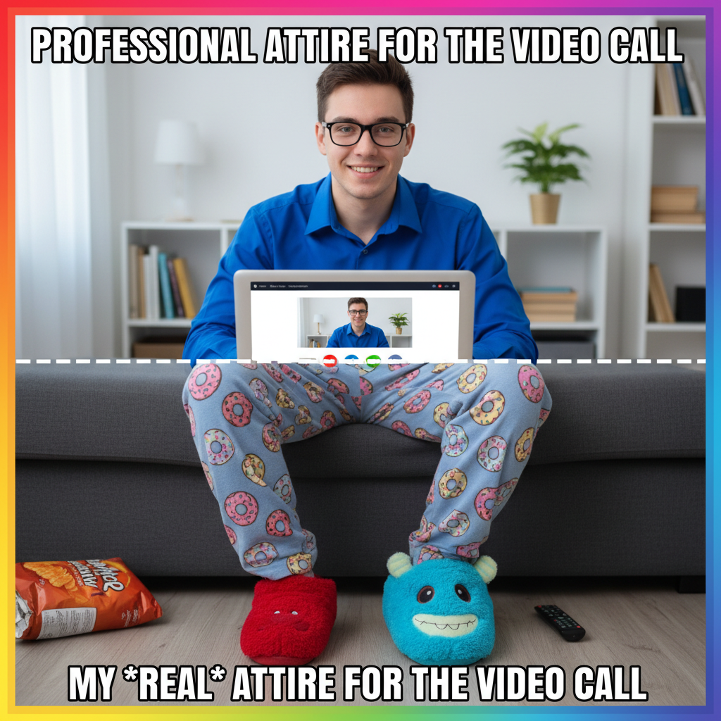 My 'work from home' outfit is 50% business, 50% pajamas, 100% chaos.