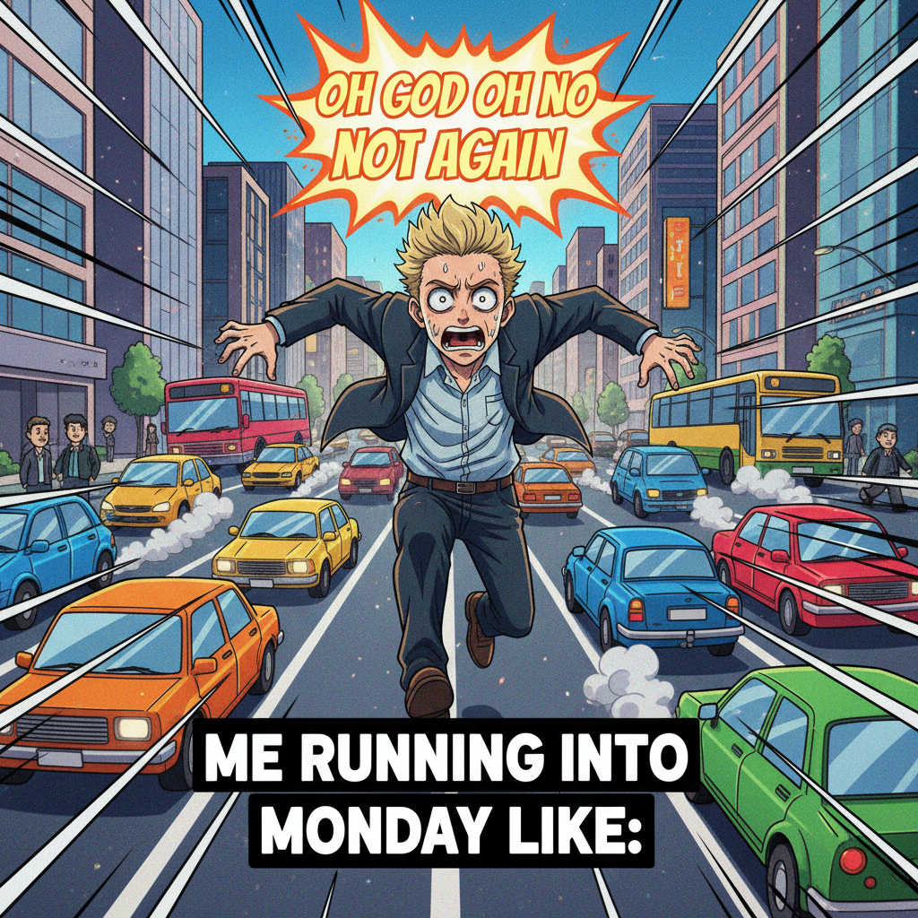 Me trying to use anime logic in real life: *runs dramatically into traffic* #AnimeLogic