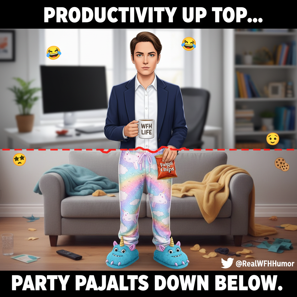 My WFH uniform: Business on top, pajama party on the bottom. The ultimate power move.