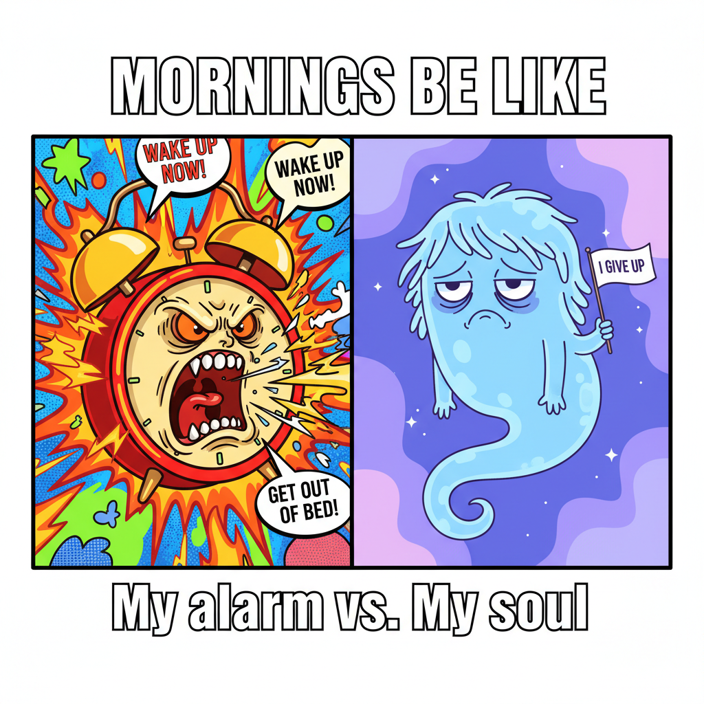 My alarm clock on Monday morning vs. my soul. One is ready, the other needs 5-7 business days.