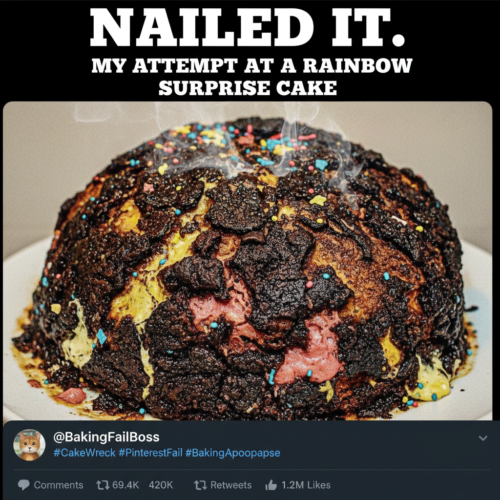 Attempted to bake a cake. It looks like a swamp monster. 0/10 would not recommend.