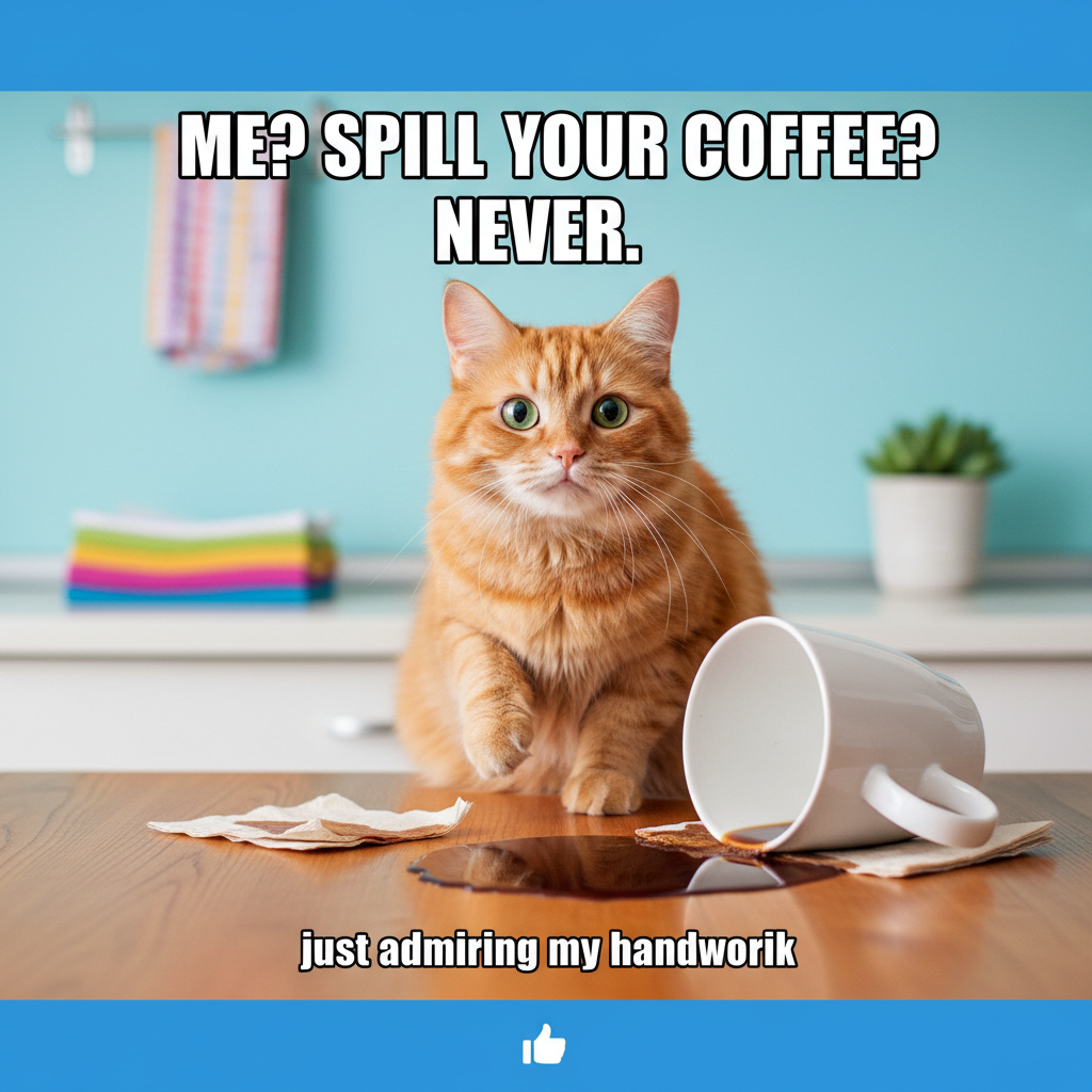 My cat just knocked my coffee over, then looked at me like *I* did it.