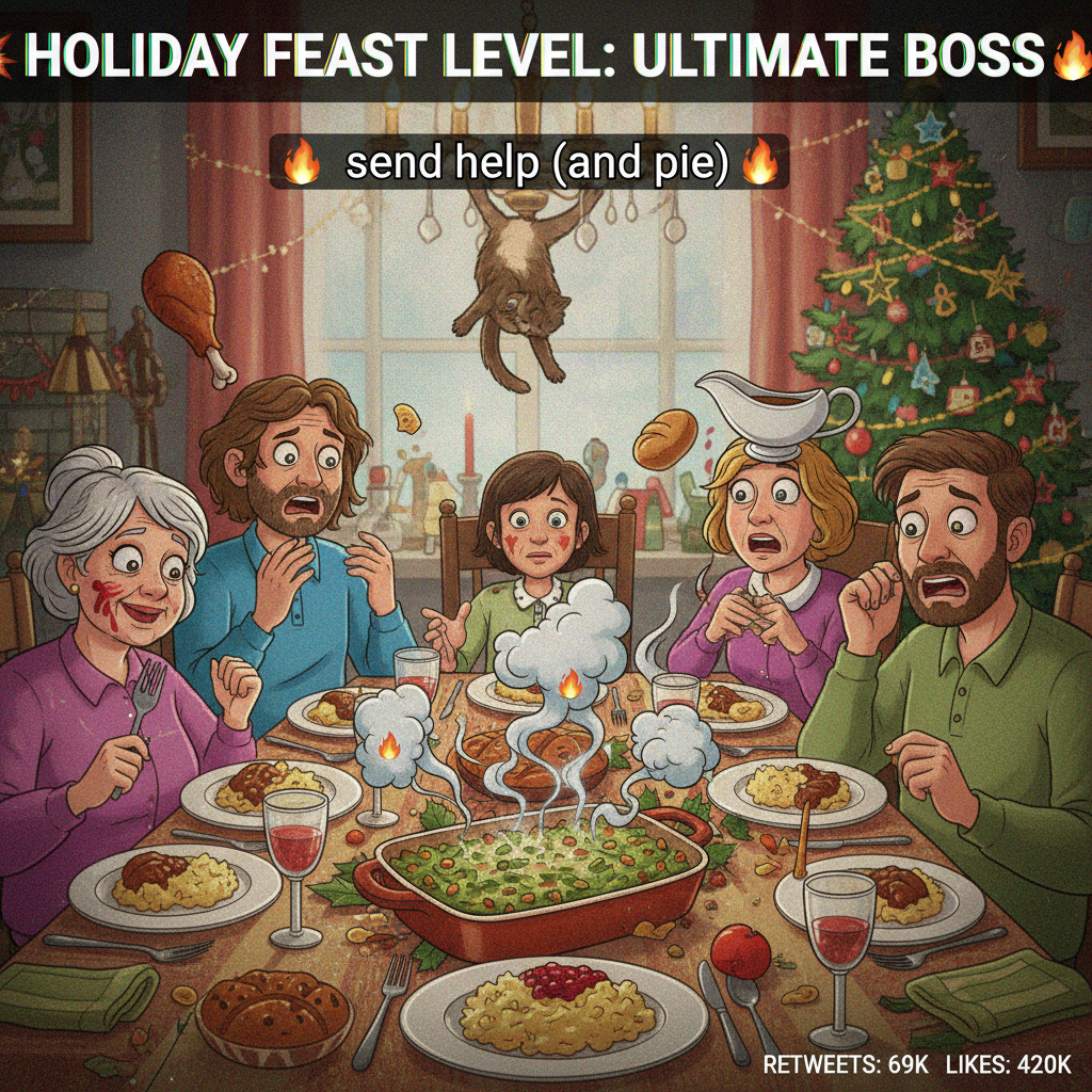My family dinner was less 'holiday cheer' and more 'Hunger Games' feat. Aunt Carol's casserole.