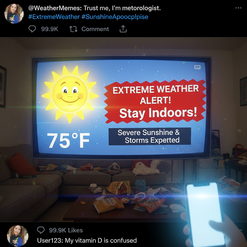 It's 75ยฐ and sunny, but the local news is still warning about 'extreme weather conditions.'