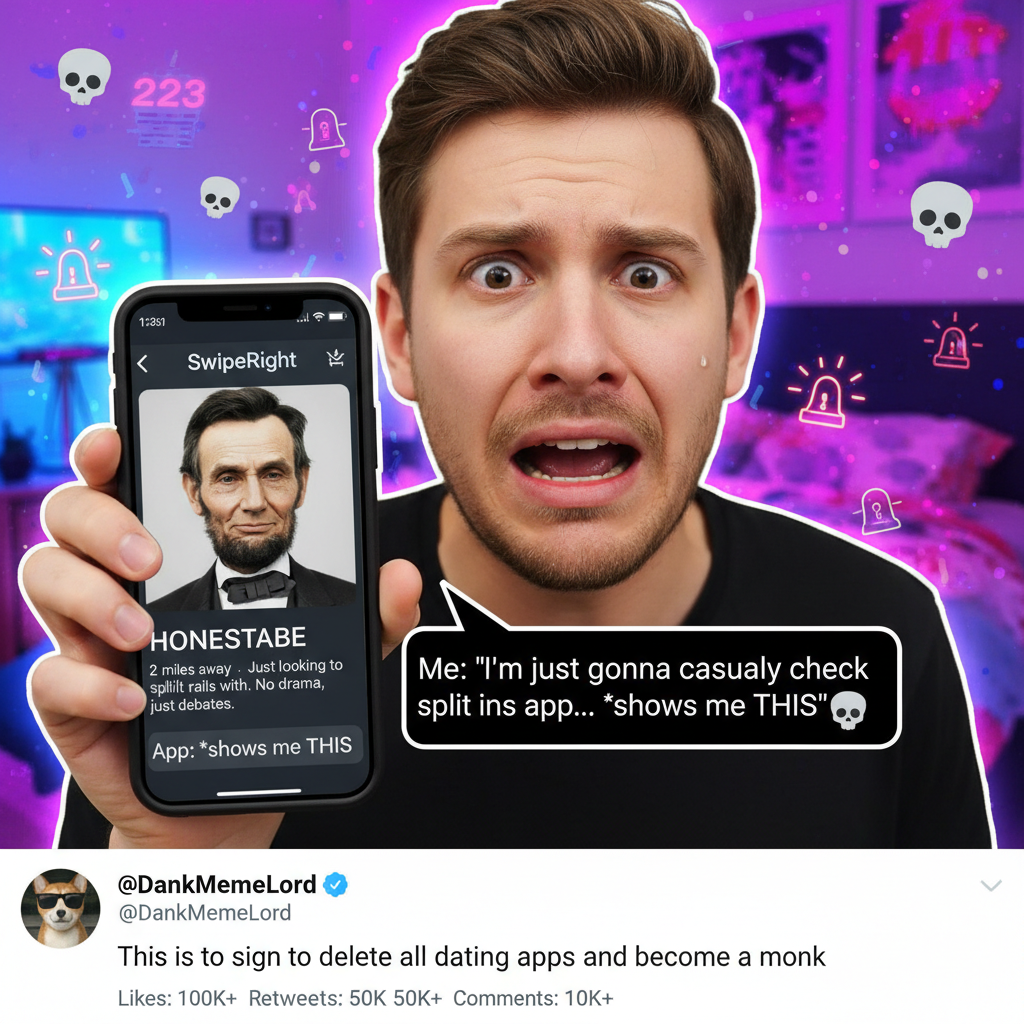 Matched with my ex's cousin. This is fine. Everything is fine. #DatingAppNightmare