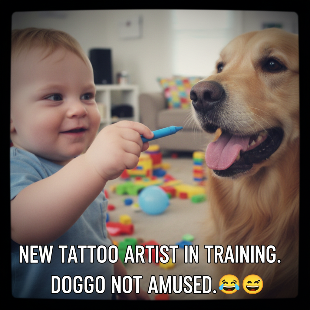 Just found my toddler trying to feed the dog a crayon. It's 7 AM.