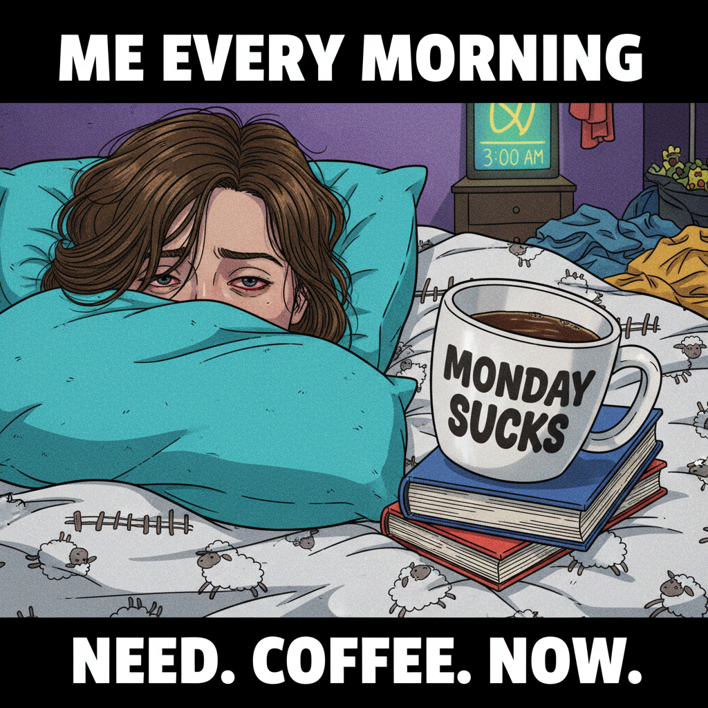 Monday morning: My brain is still buffering. Send coffee and existential dread.