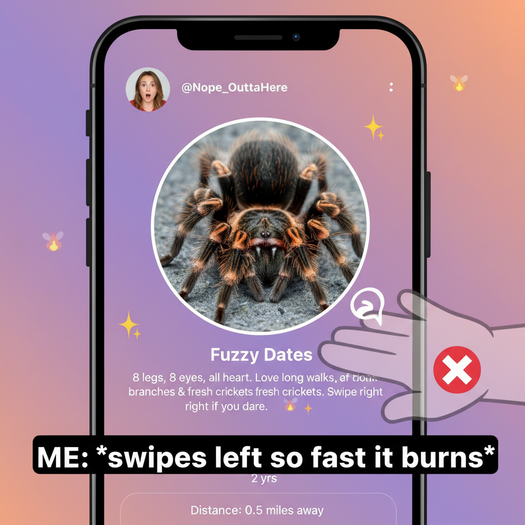 Matched with someone who sent a pic of their exotic pet. The pet is a tarantula. I'm out.