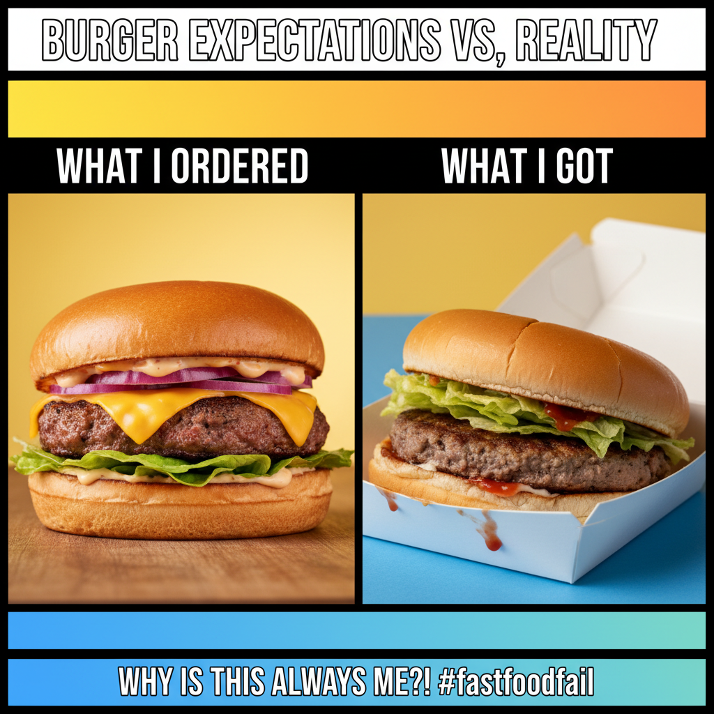 Ordered a gourmet burger. Got a sad patty between two pieces of cardboard. Never again.