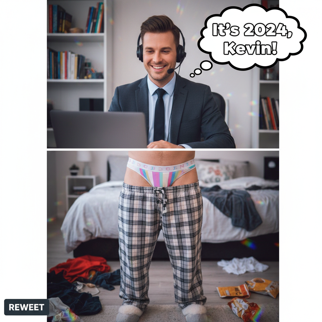 My coworker just asked if I'm 'wearing pants' on our video call. It's 2024, Kevin.