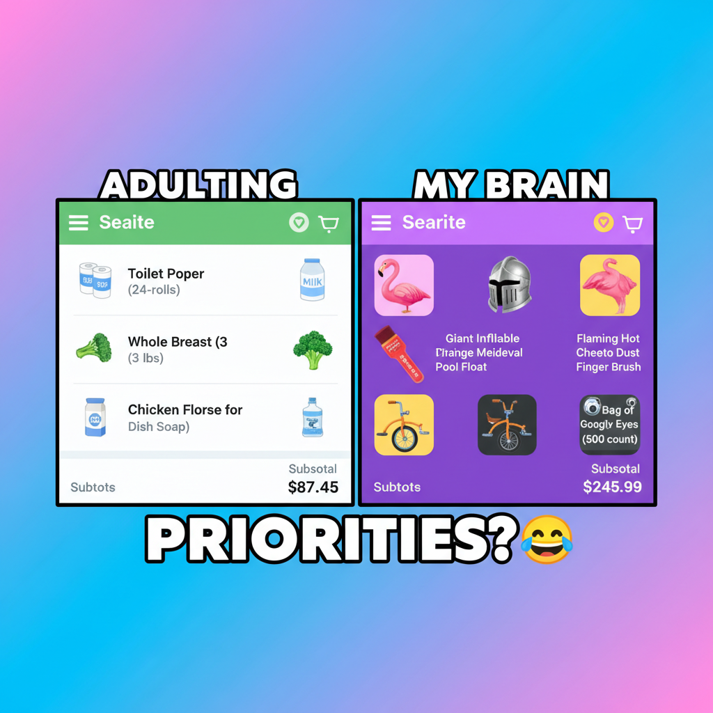 My online shopping cart: 'Needs vs. Wants' is a battle I lose every single time.