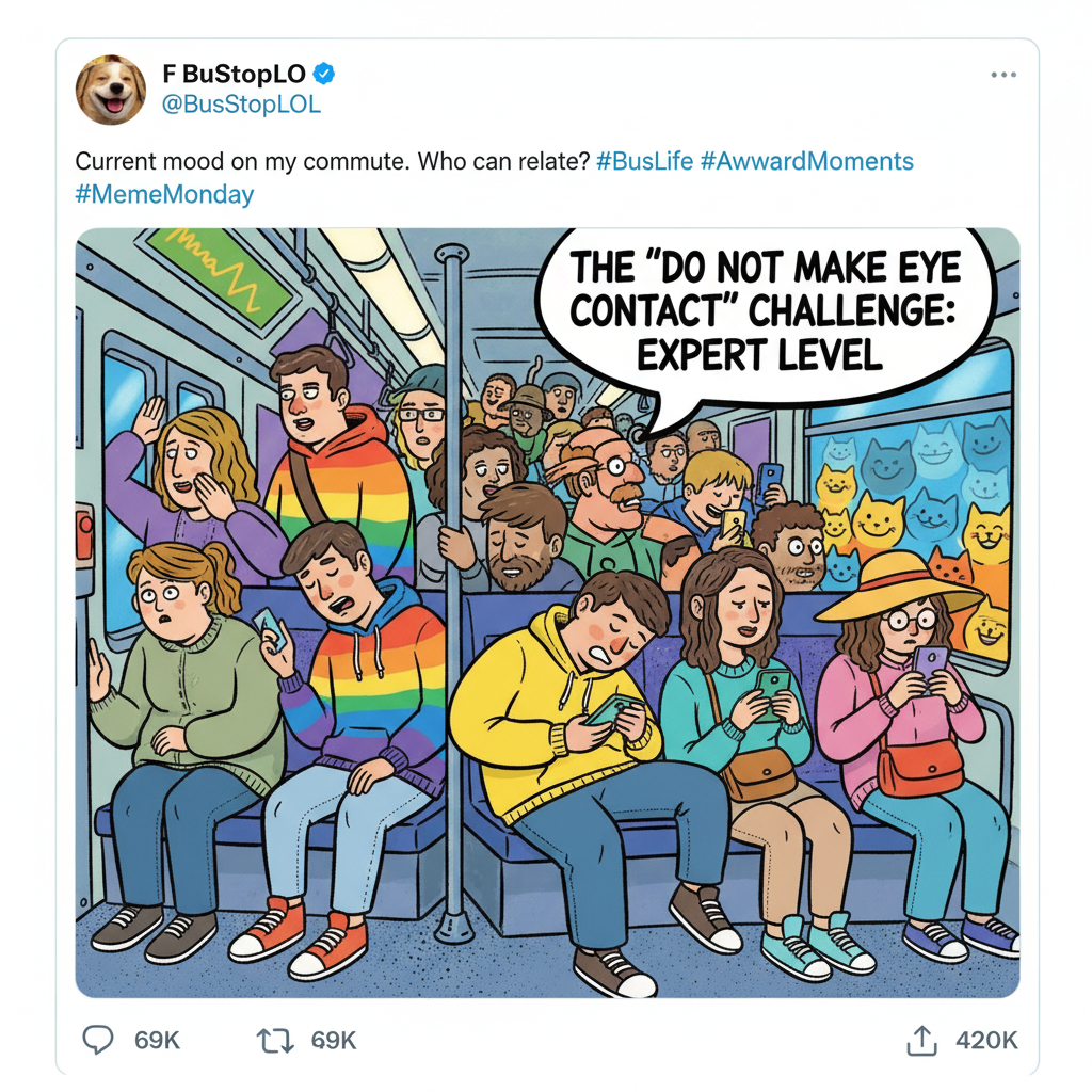 Public transport is just a social experiment on how long people can avoid eye contact.