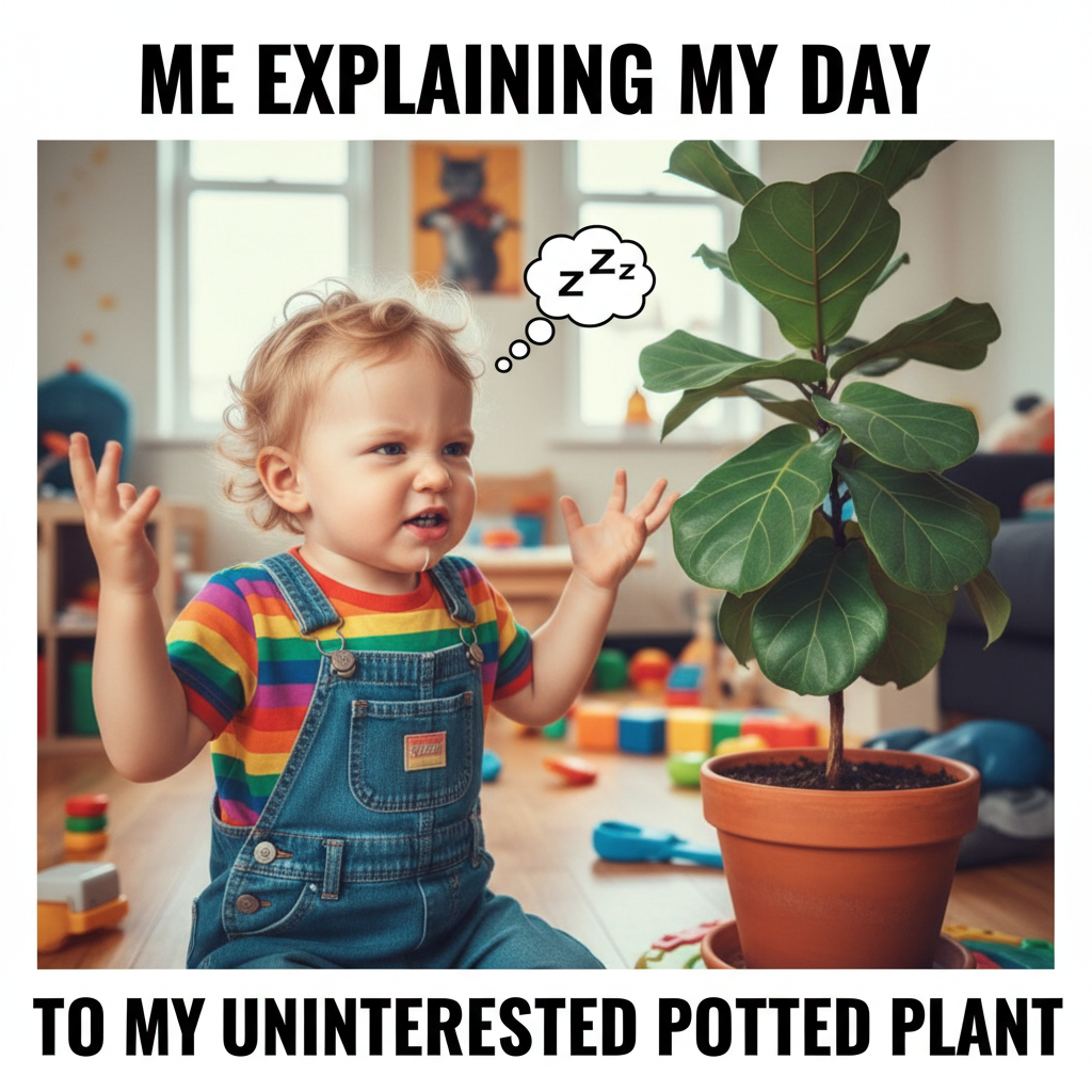 My toddler just explained the plot of Frozen to a potted plant. I'm not even surprised anymore.