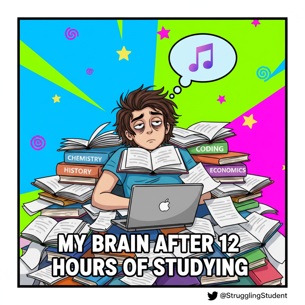 My brain during exam season is just elevator music on loop. Send help & coffee.