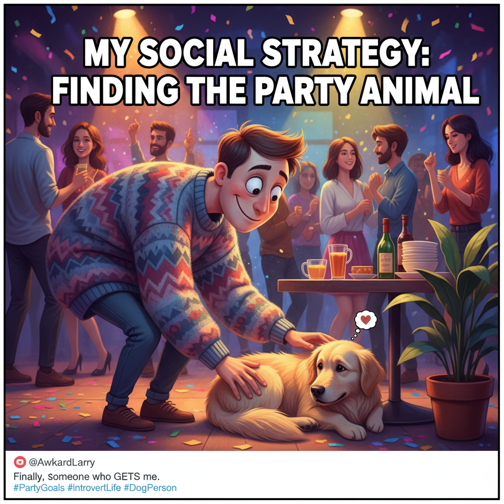 Introvert at a party: Searching for the host's pet to bond with. It's my safe space.